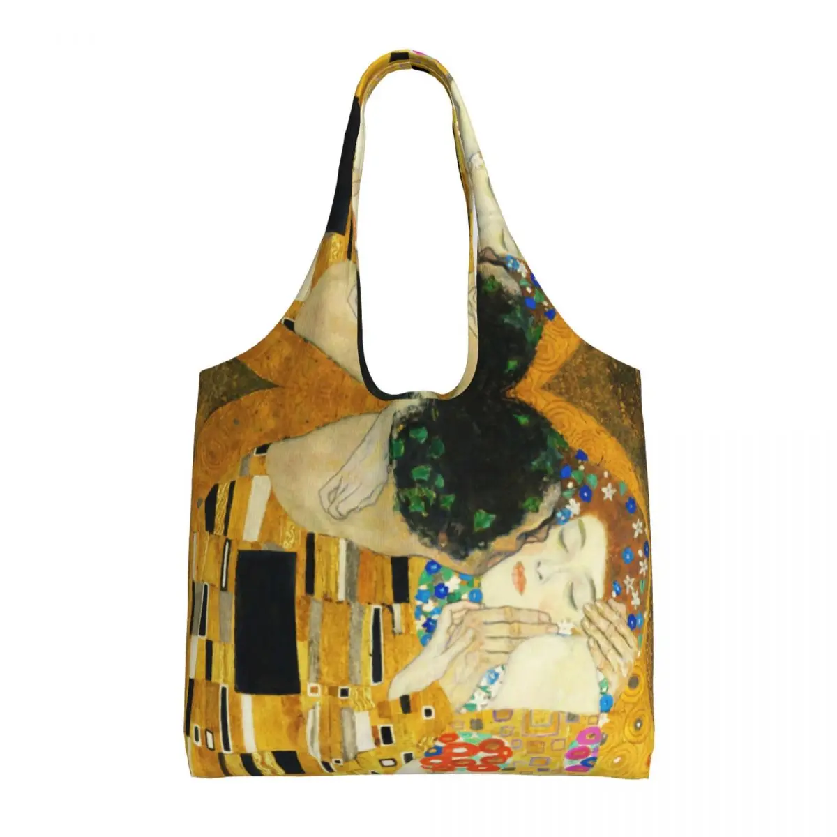 Funny Printing Klimt Kiss Shopping Tote Bag Reusable Canvas Shopper Shoulder Gustav Klimt Freyas Art Bags Photography Handbag