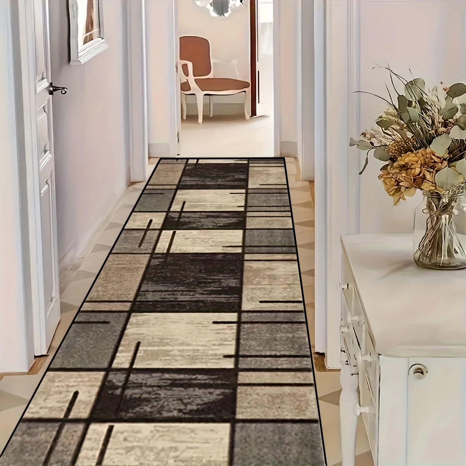 VIKAMA Modern Geometric Corridor Long Strip Carpet, Anti-Slip And Washable Floor Mat, Entrance Hall, Living Room Home Decoration