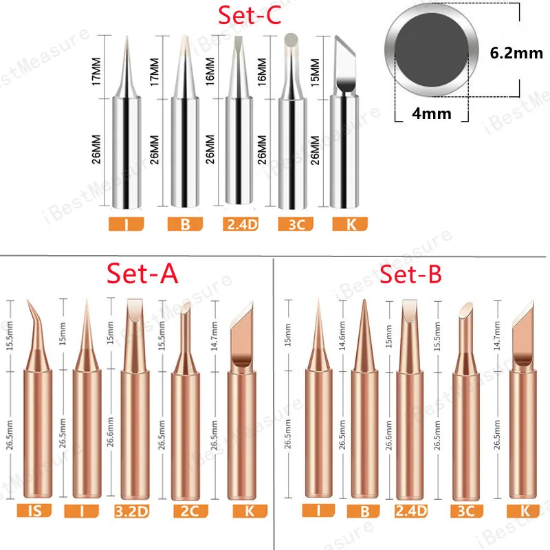 1/5pcs 900M-T Pure Copper Soldering Iron Tip Lead-free Solder Tips Welding Head BGA Soldering Tools Branding Iron