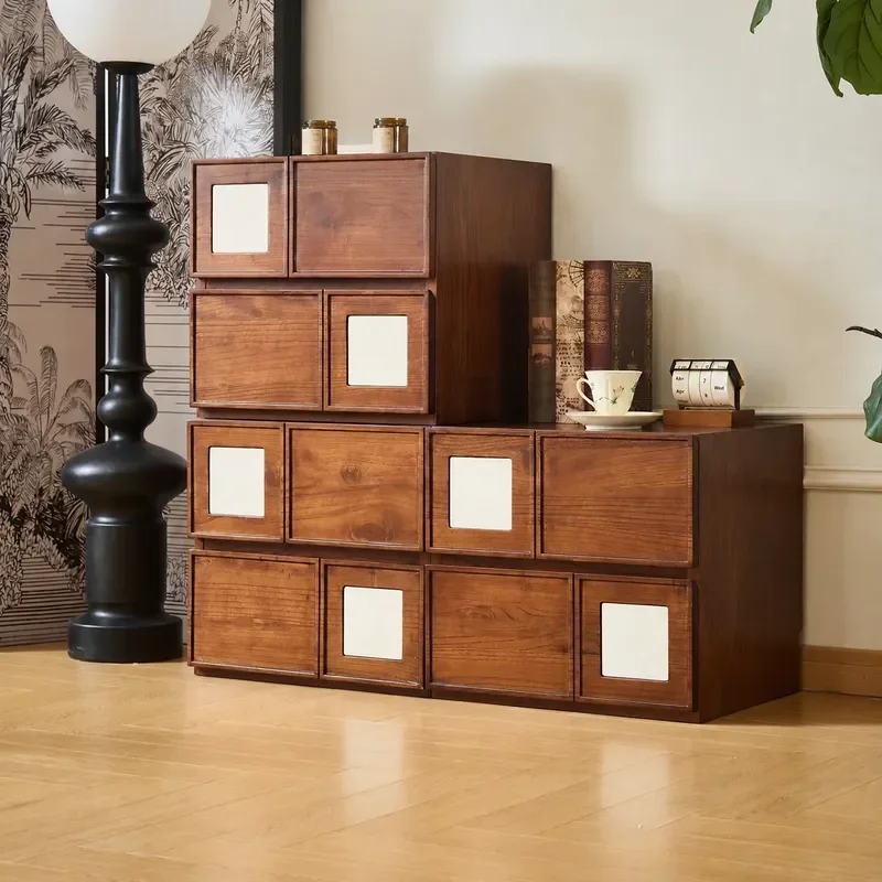 Mies Medieval Style Modular Combination Cabinet Ash Wood Edge Retro Solid Wood American Card Door Storage Unit for Home