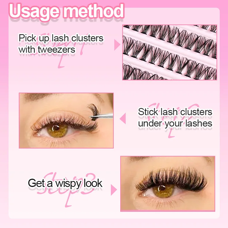 Einzelne Wimpern, Wimpernbüschel, 8–16 mm, 200 Stück, Cluster-Wimpern, natürliches Aussehen, gemischtes Tablett, DIY-Wimpernverlängerung, Volumen-Wimperncluster