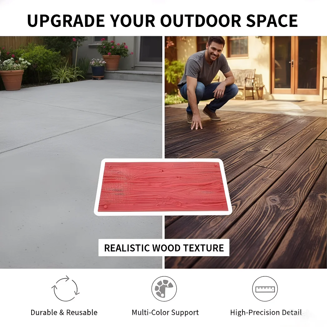 Reusable Wood Grain Concrete Stamp, Imprinted Paver Form, Realistic Decking Texture Mould for Garden Path Villa B&B Patio