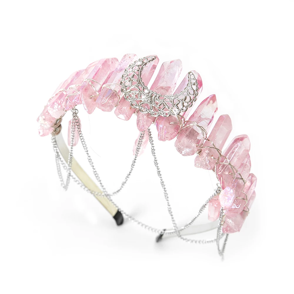 Raw Crystal Tiara Crown Headband  Princess Bridal Wedding Hair Band Witch Costume Cosplay Party Headpiece