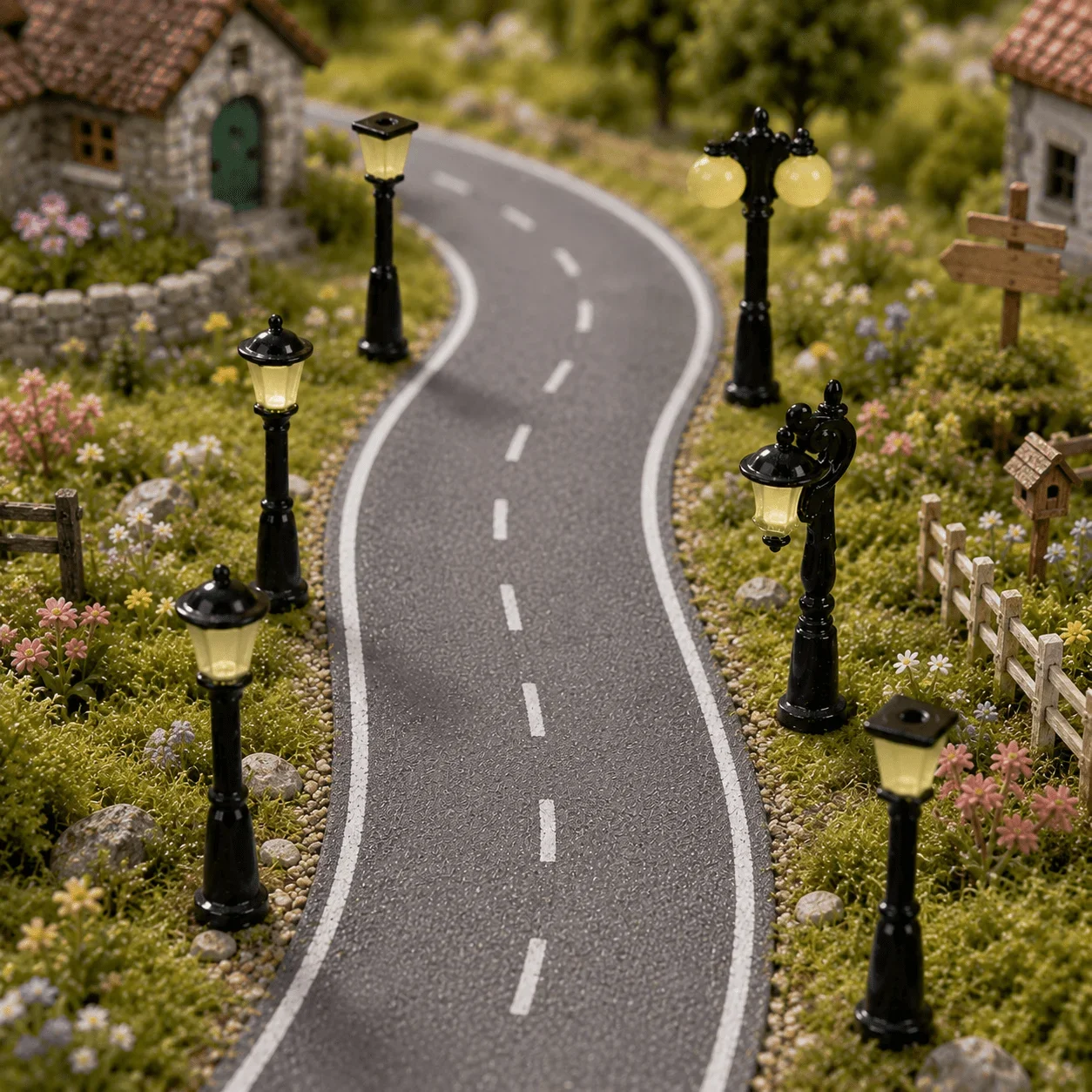 Random Style 6pcs Miniature Road Model Lights, Night Light Retro Street Lamp Models, DIY Landscape Art Production Accessories