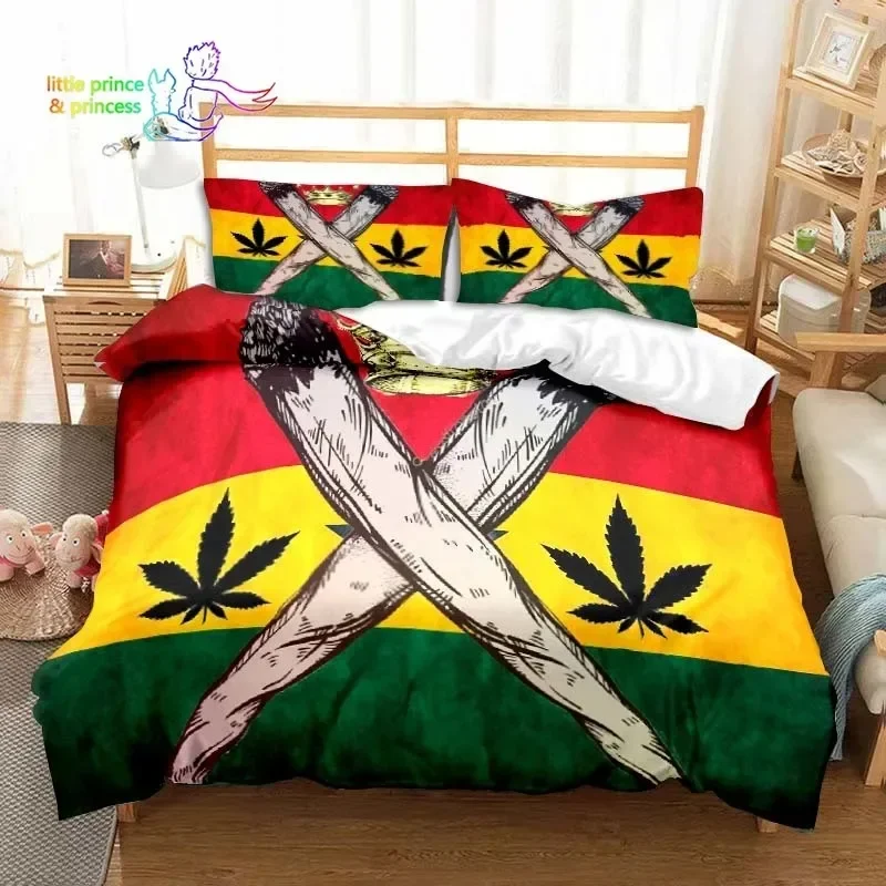 

Reggae Marijuana Trippy Cannabis Leaves Bedding Set Single Twin Full Queen King Size Bed Set Adult Kid Bedroom Bedding Gift