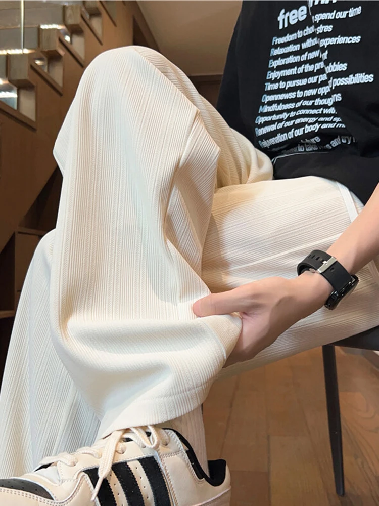 

Мужские летние тонкие брюки из ледяного шелка Qui Dry: свободный крой, прямые штанины, дышащие, легкие, модные, широкие штанины