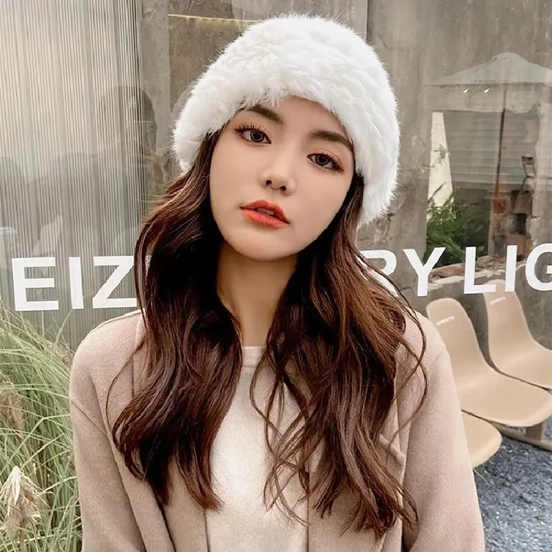 Internet celebrity winter cold bag head hat women's thickened warm integrated fur rabbit fur hat versatile knitted wool hat