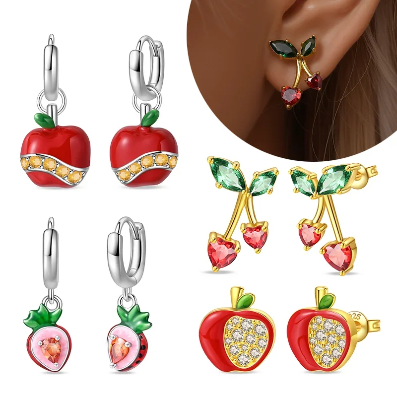 الفراولة الكرز الملونة الحلو رومانسية انخفاض الأقراط هوب أقراط للنساء الأزياء الأقراط والمجوهرات الهدايا الموقع الرسمي #1