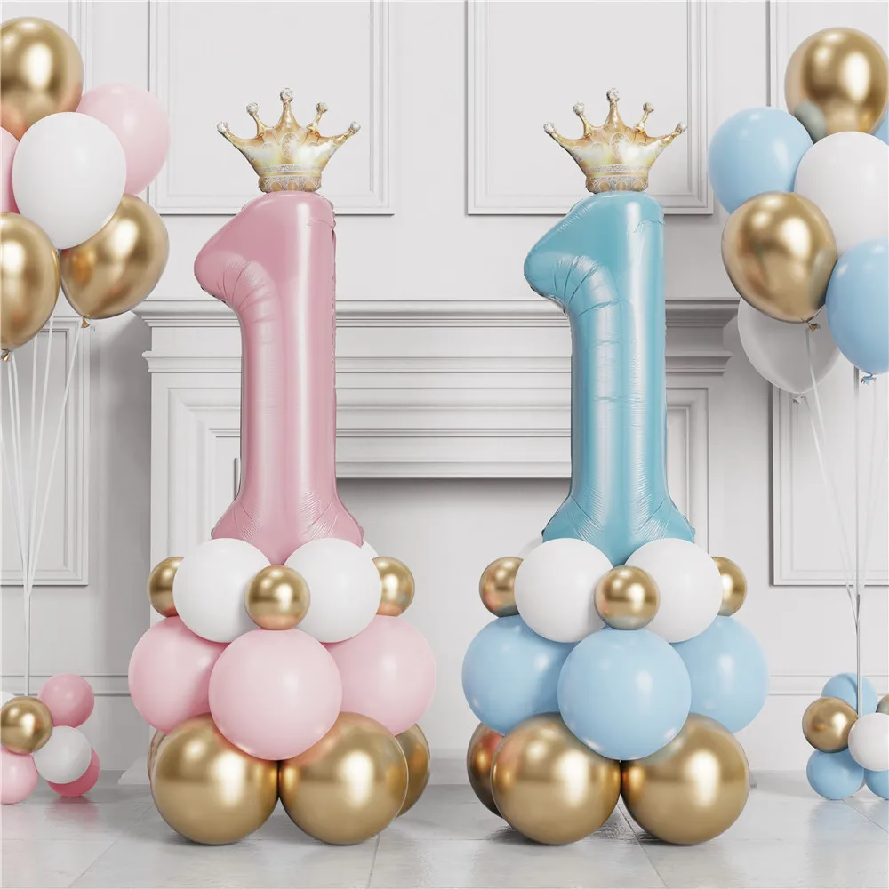 30inch Crown Number 1 Balloons Kit 1st Birthday Party Decoration Foil Balloon Blue Pink Balloon Globos Baby Shower Decoration