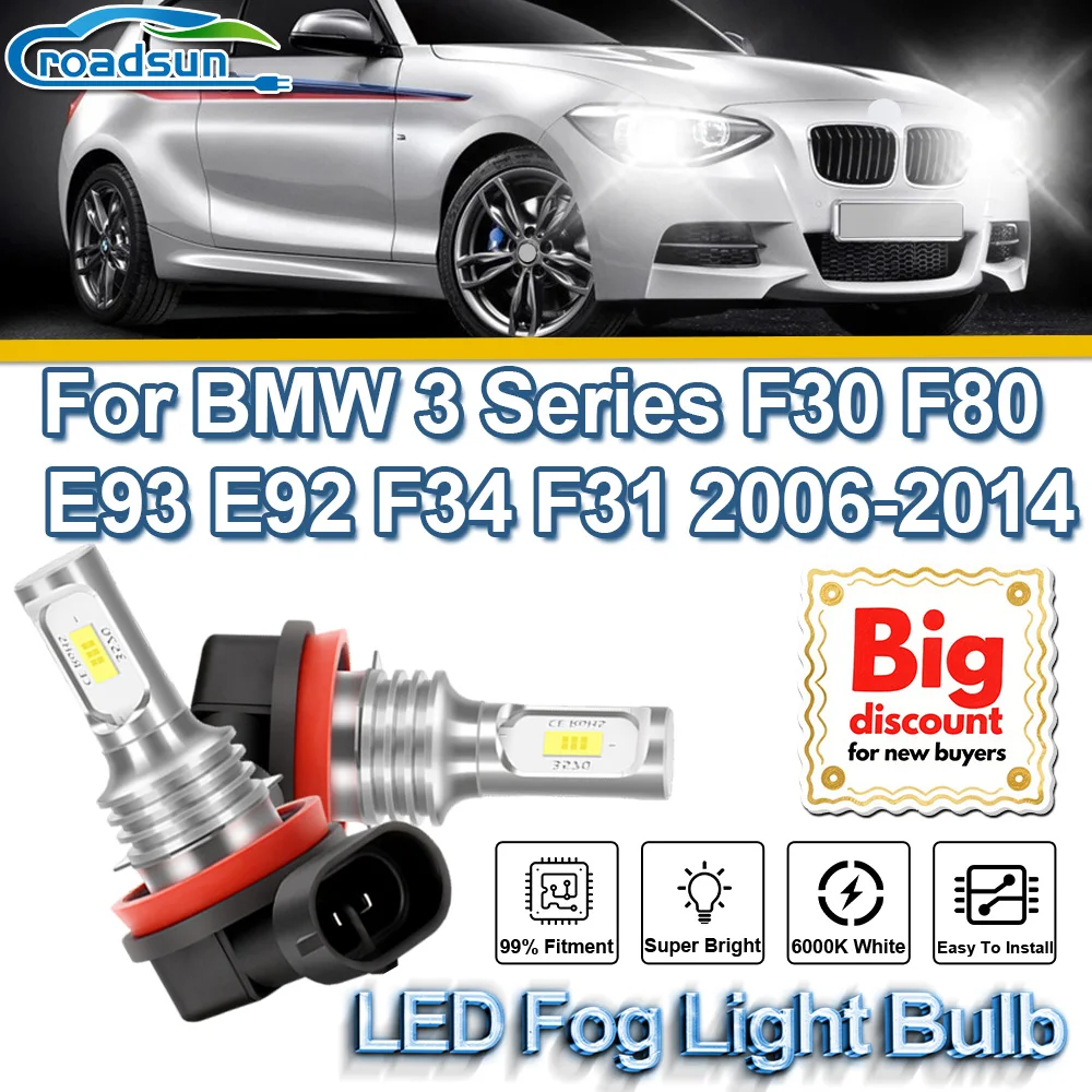 

ROADSUN For BMW 3 Series F30 F80 E93 E92 F34 F31 2006 2007 2008 2009 2010 2011-2014 Canbus LED Fog Light Bulbs Fog Lamp Ampoules
