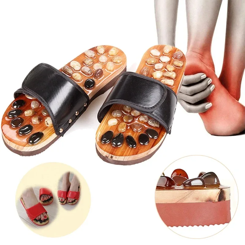 Natural Pebble Stone Foot Massager Slippers Reflexology Care Blood Activating Foot Acupuncture Point Massage Shoes for Men Women