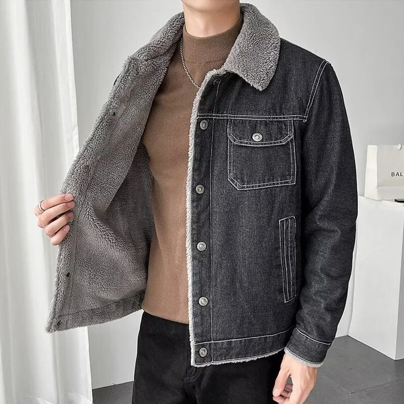 

Men's Winter Pilot Jaet Fce Lined Thiened Loose Cotton Workwear Lamb Velvet Coat Youth ular Busin Casual Sle