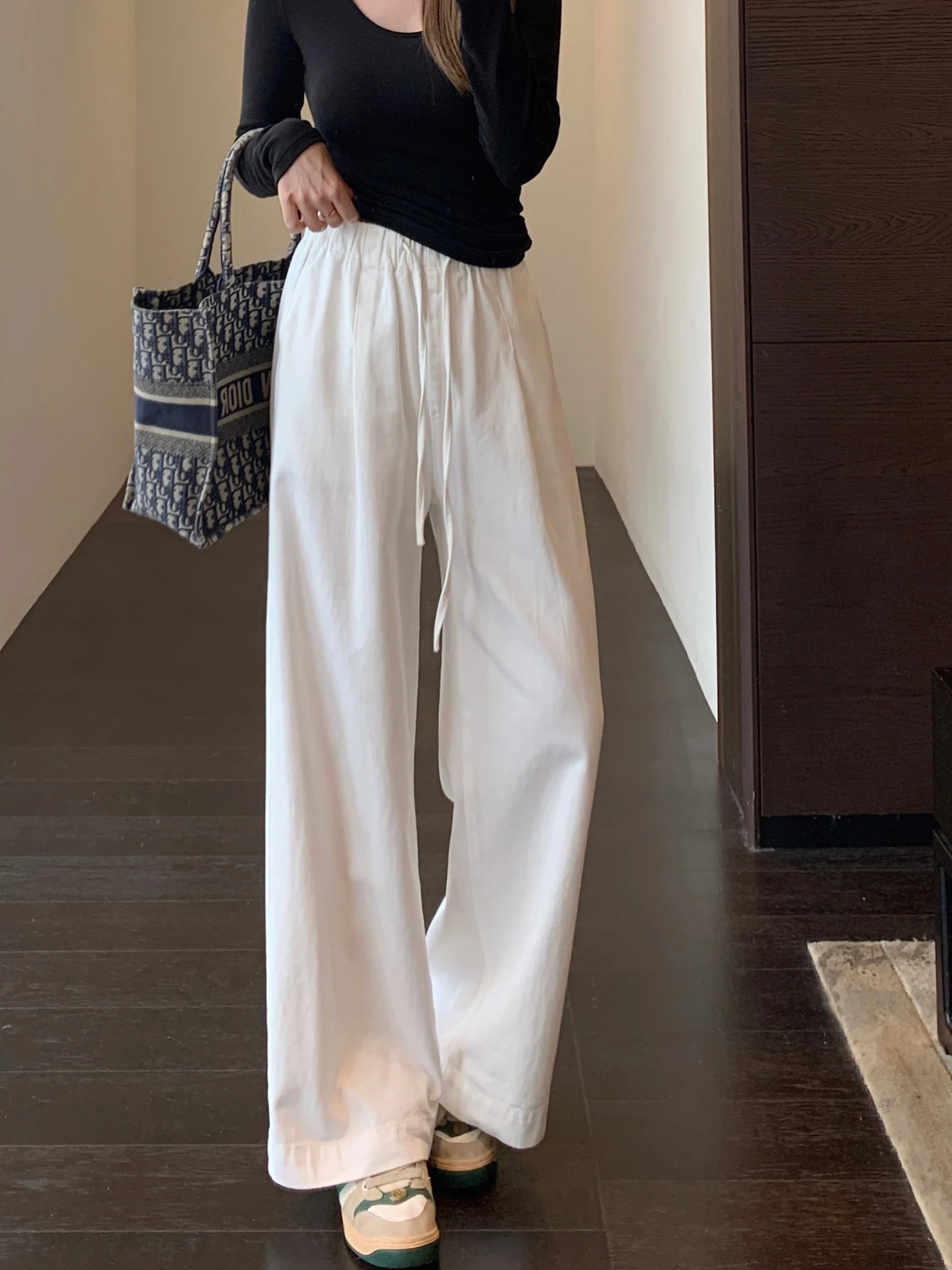 

Женские джинсы с высокой талией, широкими штанинами и свободным кроем, белые, из денима, весна-лето, новые, комфортные, дышащие, приятные для кожи