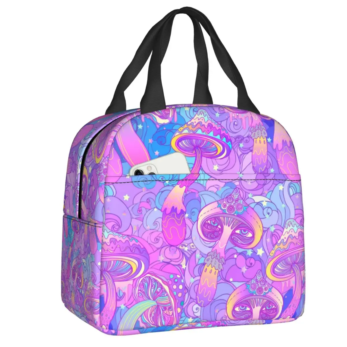 Custom Magic Psychedelic Mushrooms Pattern Trippy Thermal Insulated Lunch Bag Women Resuable Lunch Tote for Kids School Children