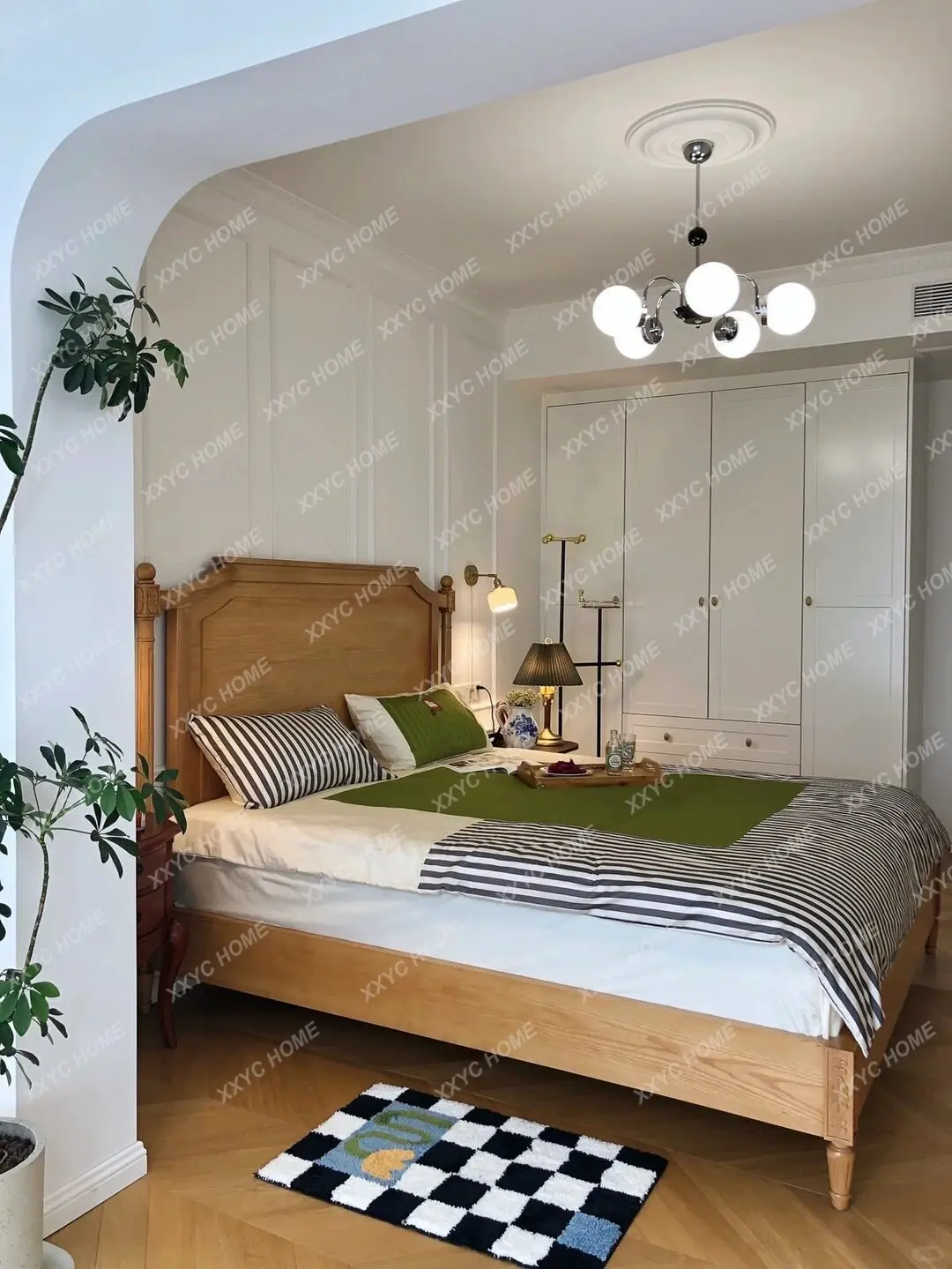 Retro solid wood double bed log wind 1.8 meters small apartment