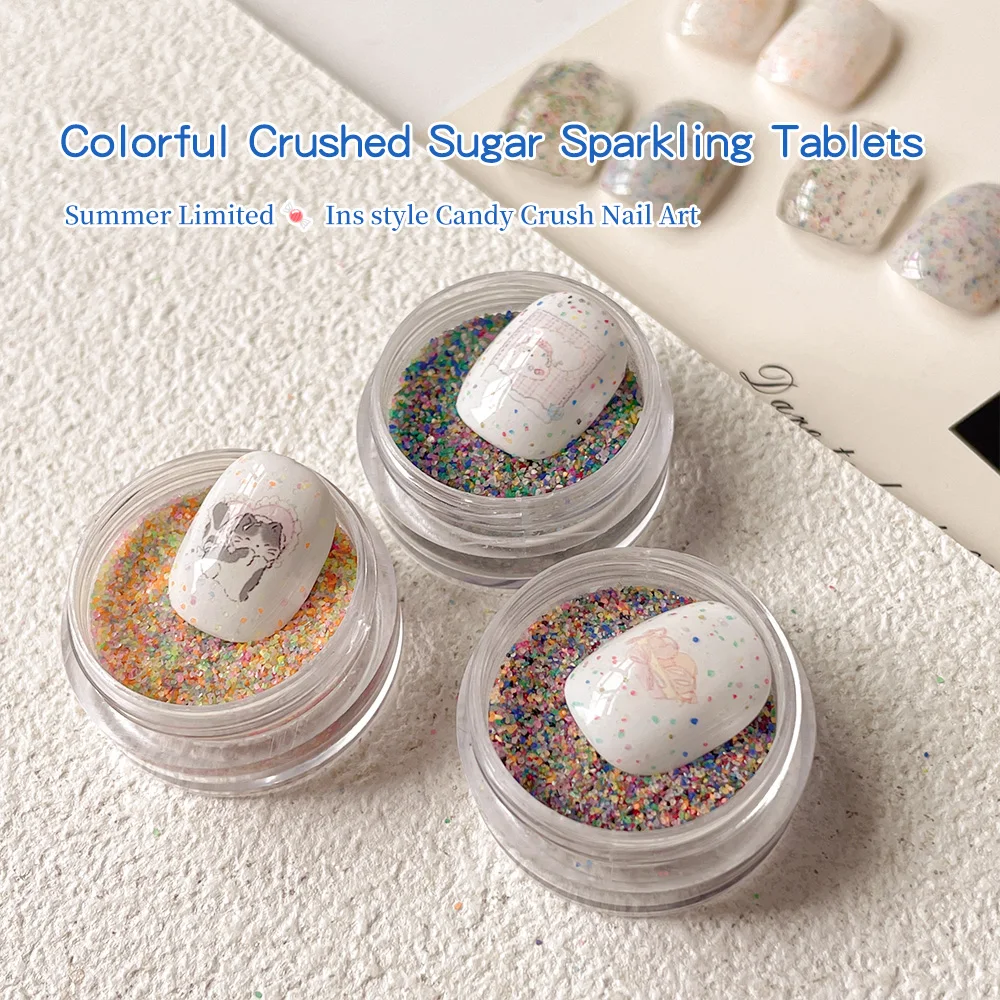 KANIU 1 Box Sommer Candy Crushed Diamond Powder Nagel-Diamantpulver Mini Zerkleinerte Glasnagelsteine Vielseitige Nageldekorationen