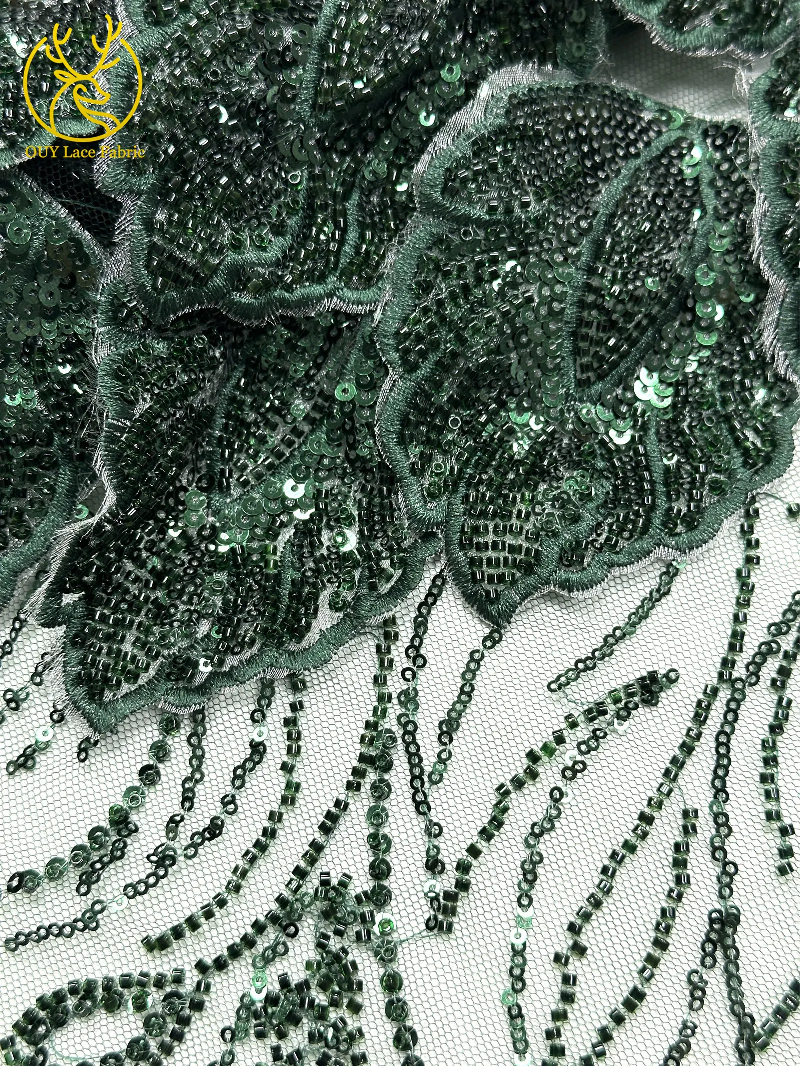 Nigerianischer 3D-Stickerei-Blatt-Spitzenstoff 5 Yards Afrikanische DIY-Stickerei Perlen-Pailletten-Spitze Tüll-Netzspitze Damen-Abendkleid – Detail 28