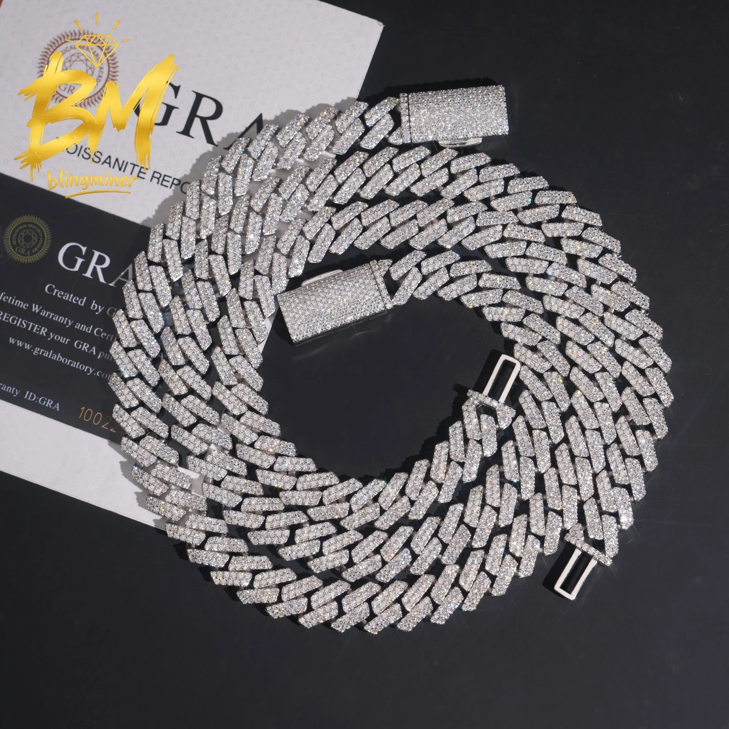 Blingminer New Style 13mm 2 Rows VVS Moissanite Cuban Link Chain For Men S925 Silver Jewelry Pass Diamonds Tester With Free Ship