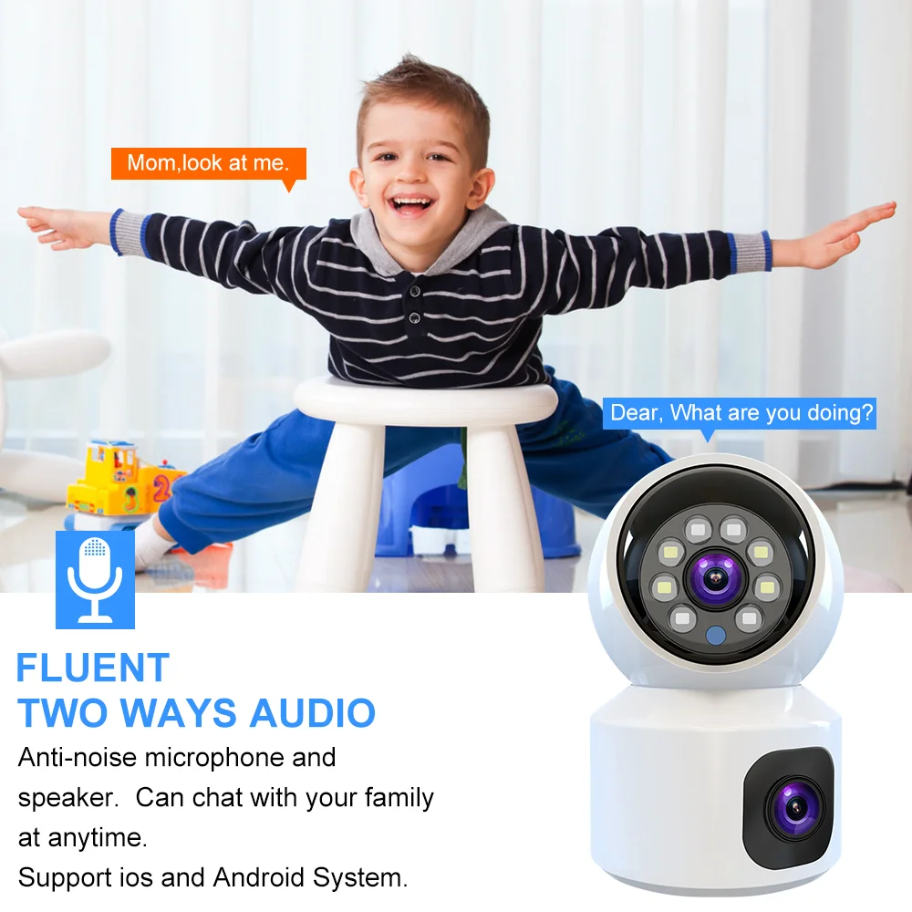 8MP WiFi Surveillance Camera Dual Lens Dual Screen Smart Auto Tracking Night Vision Baby Monitor Wireless Indoor Security Camera