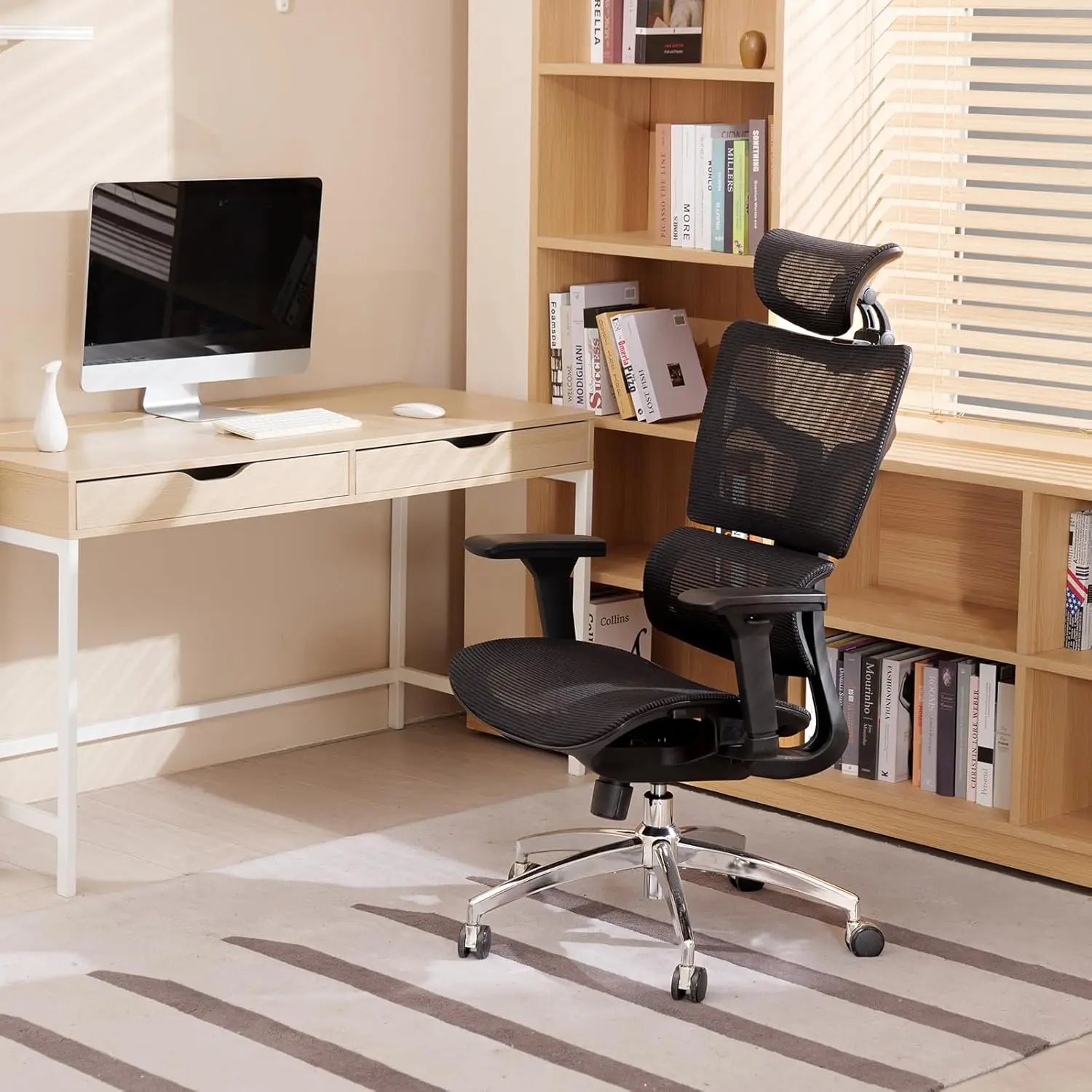 Cadeira ergonômica Mesh Office, encosto de cabeça 4D ajustável avançado e braço, suporte lombar por longas horas