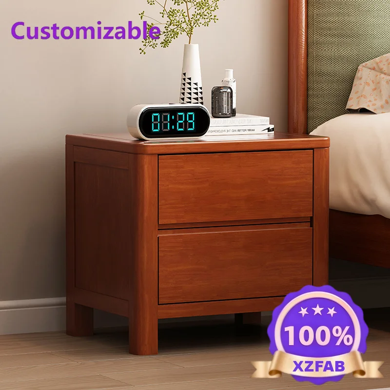 Factory Direct 2026 Bedroom all solid wood bedside table oak storage cabinet