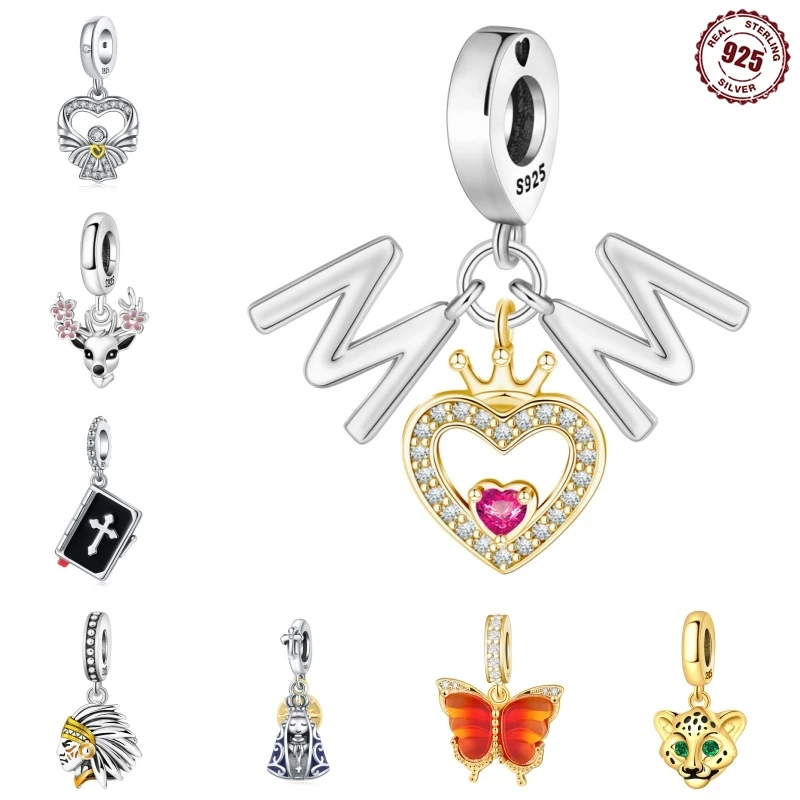 Original 925 Sterling Silber Perlen Anhänger Fit Charm Armband Religiöses Symbol Herz Form Diy Schmuck Machen Frauen Geschenke