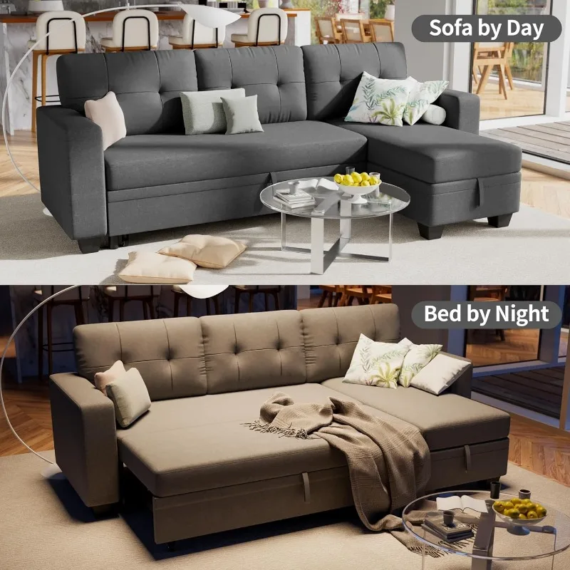 L Shaped Sleeper Sofa, Modern Sofa Bed with Storage Chaise Lounge Pull Out Couch Sectional Couches for Living Room, Sm