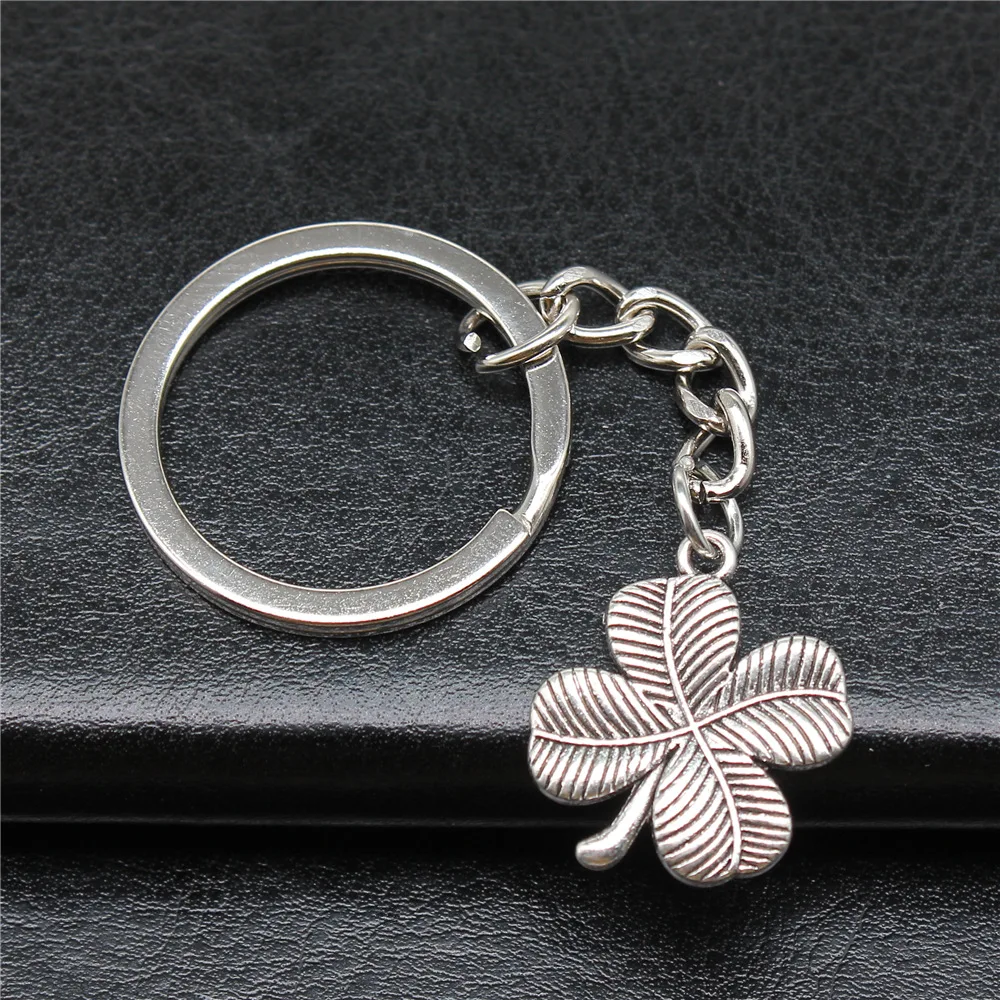 Keychain Holder Dropshipping Vintage Handmade Antique Silver Color 20x18mm Four Leaf Clover Pendant Keyring