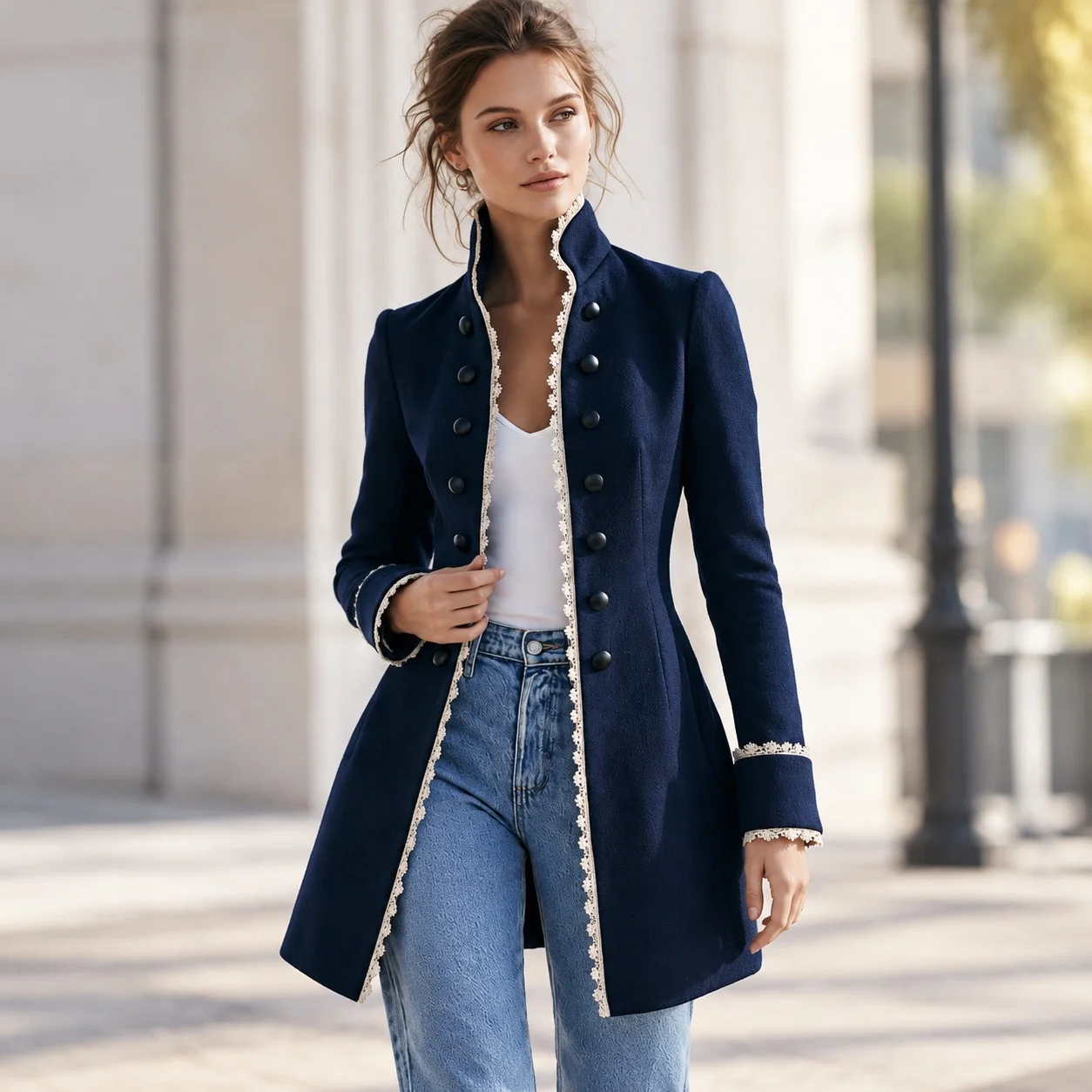 Patchwork Coat Asymmetrical Hem Irregular Silhouette Korean Casual Women Jacket with Medium Weight Autumn Casual Wear Pocketless