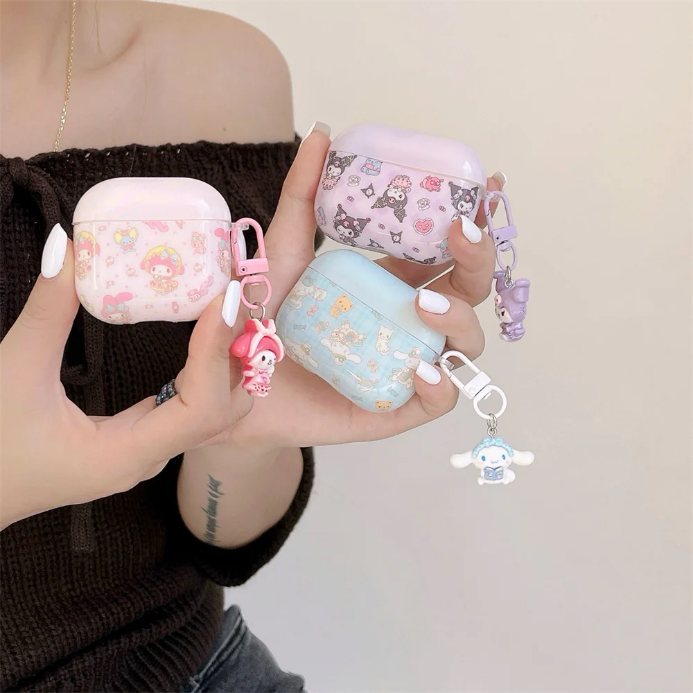 

Cute Cartoon Kurome Melody Earphone Case with Charm for Airpods Pro 3 Pro 2 Earphone Charging Box Cover for Airpods 4 3 2 Fundas