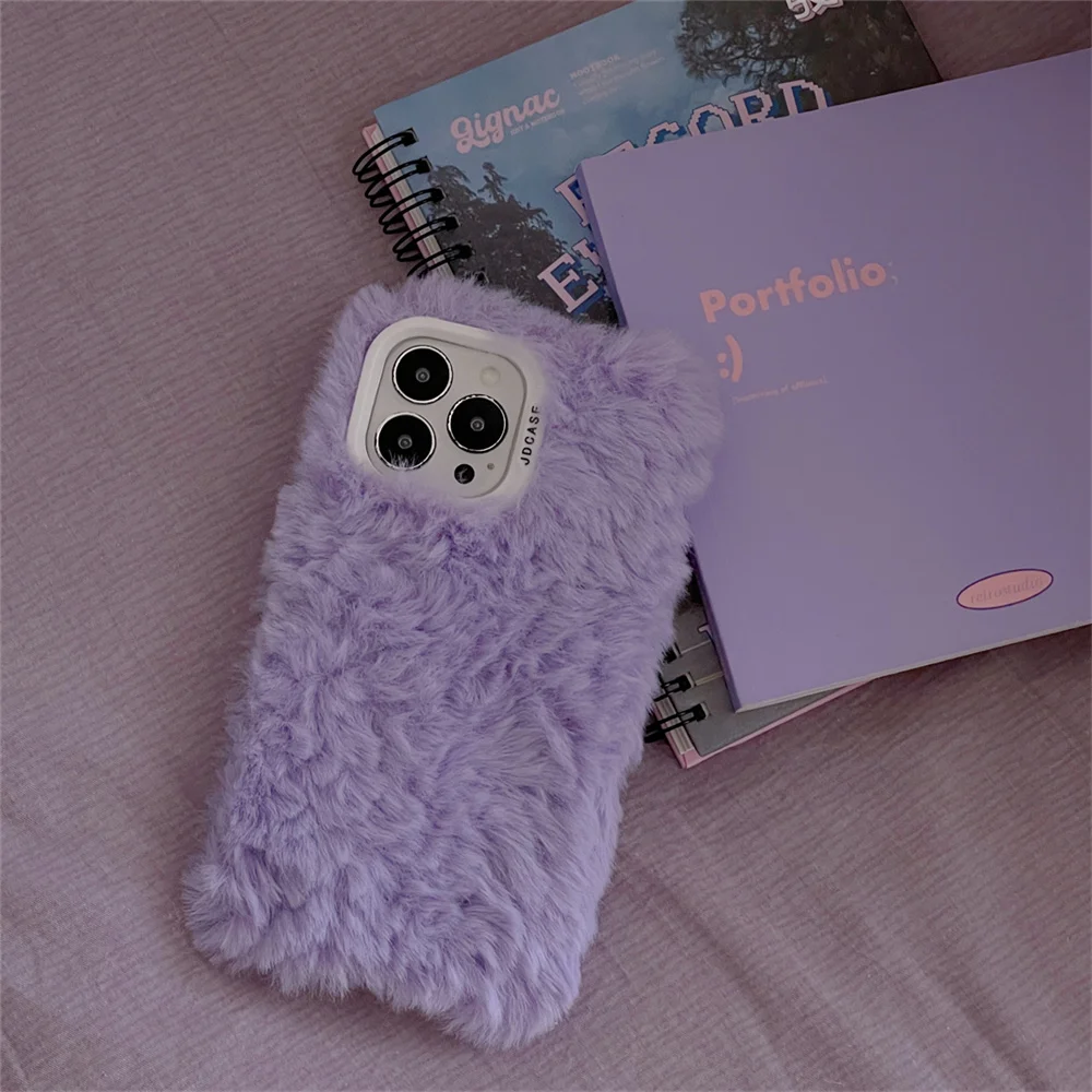 Lns custodia per telefono in pelliccia soffice e carina in stile coreano per iphone 16 14 13 12 11 Pro MAX X XS XR 15 14 Pro Girl Cover Soft Plush