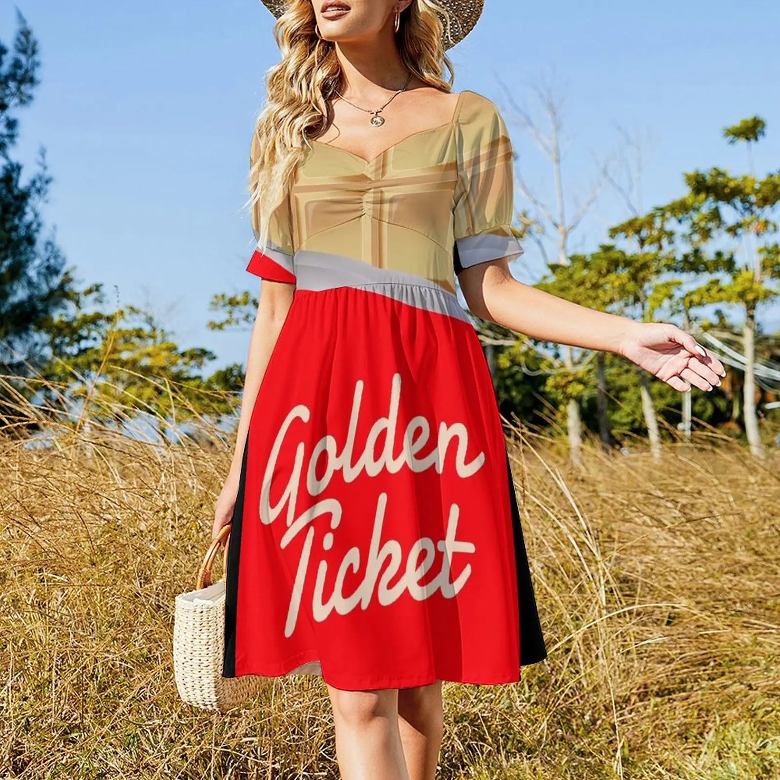 Golden Ticket Chocolate Short Sleeved Dress Dance dresses fairy dress summer dress for women 2025 summer women's suit