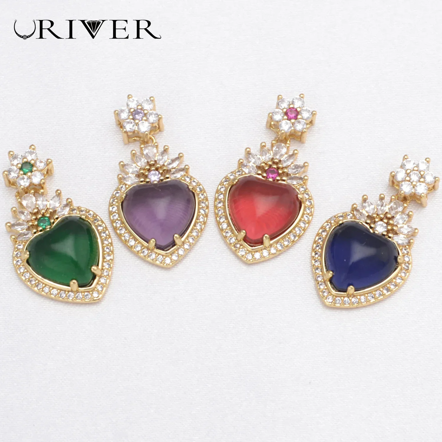 

6 Pcs Inlay Color Love Heart Zircon Pendant DIY Necklace Charm Making Parts Sweet Style High End Jewelry Accessories for Women