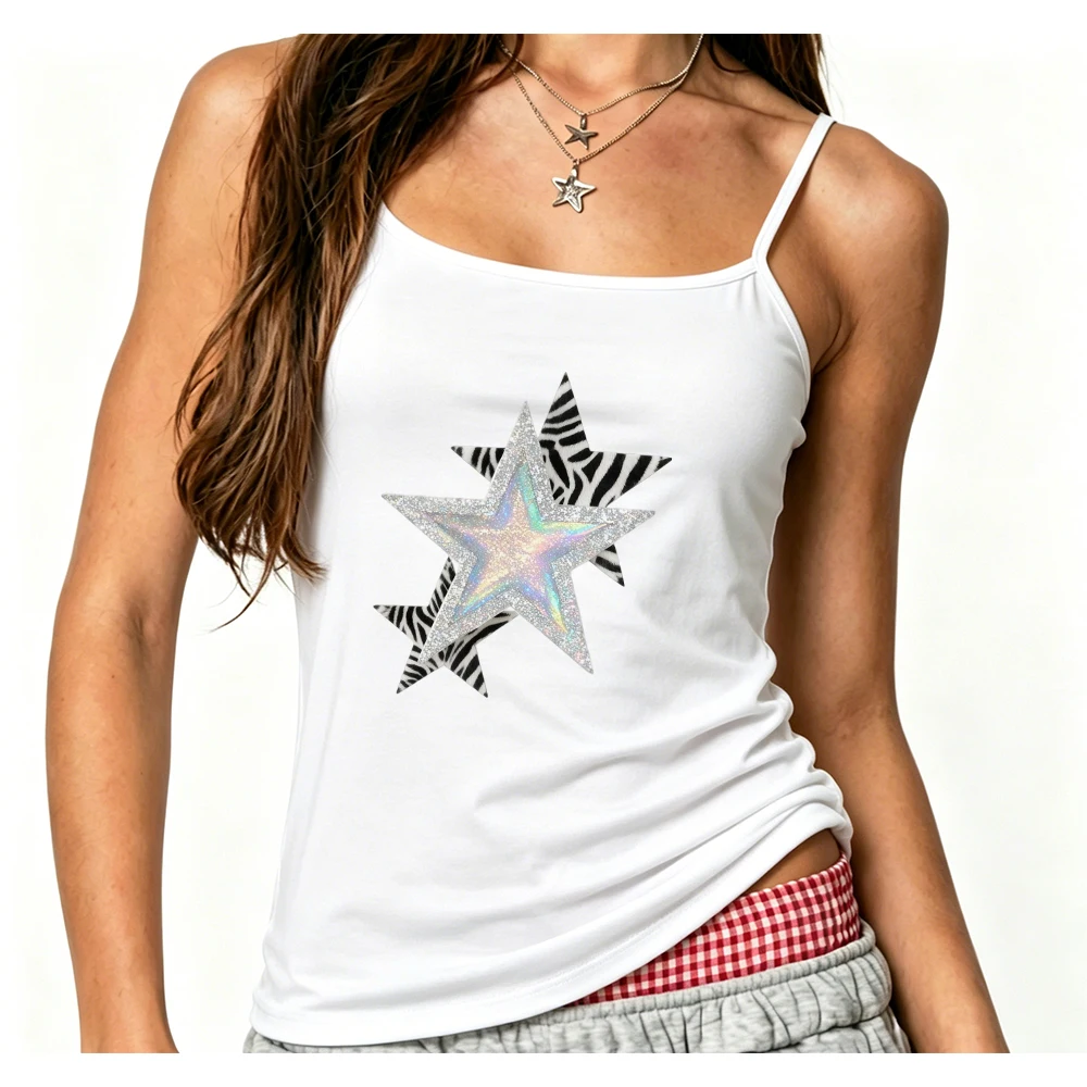 Cool Star Cami Women Cute Pattern Tank Top Sleeveless Vest Beach Party Tee Soft Girl Aesthetic Wear Holiday Vacation Top