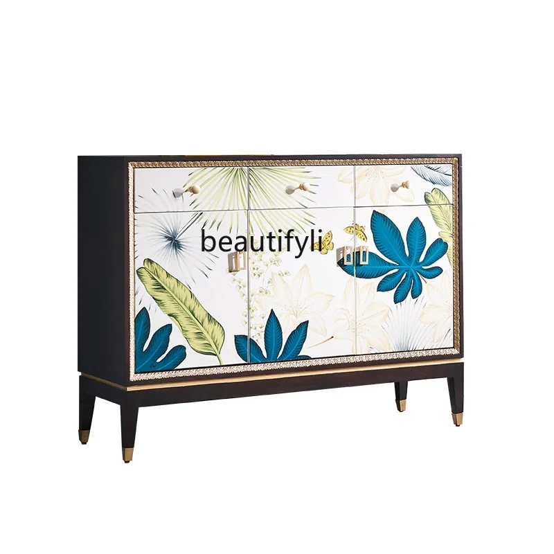 

American light luxury solid wood painted porch cabinet, simple shoe cabinet, living room storage, decorative cabinet