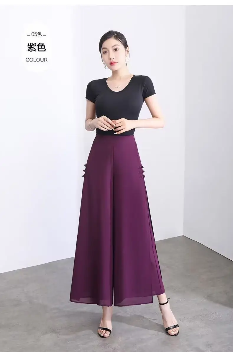 Sommerliche, einfarbige, modische Freizeithose mit weitem Bein für Damen – Neuheit 2026: Hochtaillierte, lockere und dünne 7/8-Hose – Detail 7