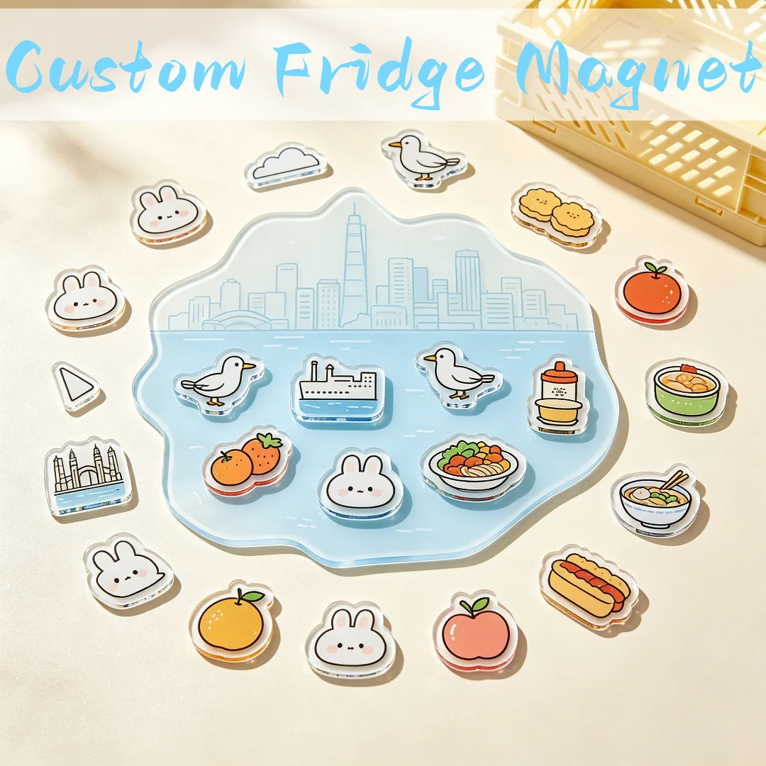 Custom Durable Acrylic Map Fridge Magnet Glitter Printed Clear Personalized Photo Acrylic Toy Magnet Set For Promotion
