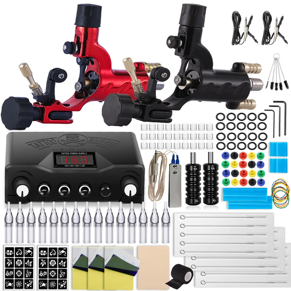 Complete Rotary Tattoo Machine Kit Dragonfly Tattoo Gun Tattoo Power Supply Needles Set for Tattoo Artists and Beginners Supply