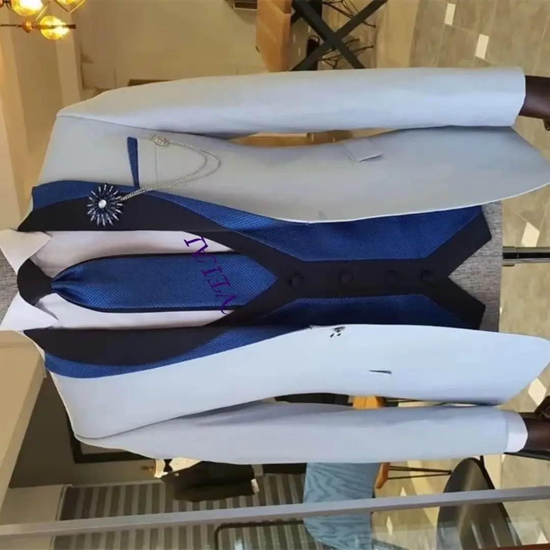 

Customized Blue Costume Homme Men Suit 3 Pieces Fashion Slim Fit Suit Groom Tuxedos Terno Wedding Blazer (Jacket+Pants+Vest)