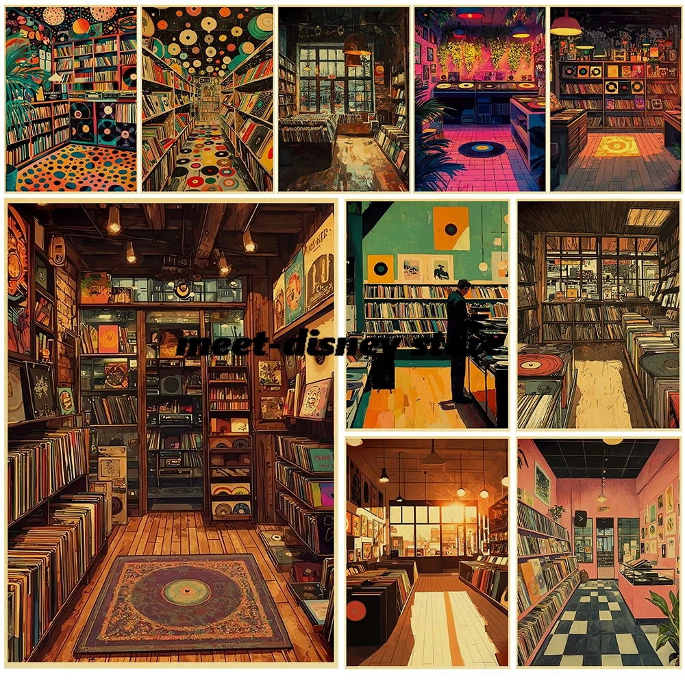 Retro Record Store Posters Streetwear Kraft Paper Wall Art Picture Landscape Canvas Aesthetic Modern Funny Coffee Painting