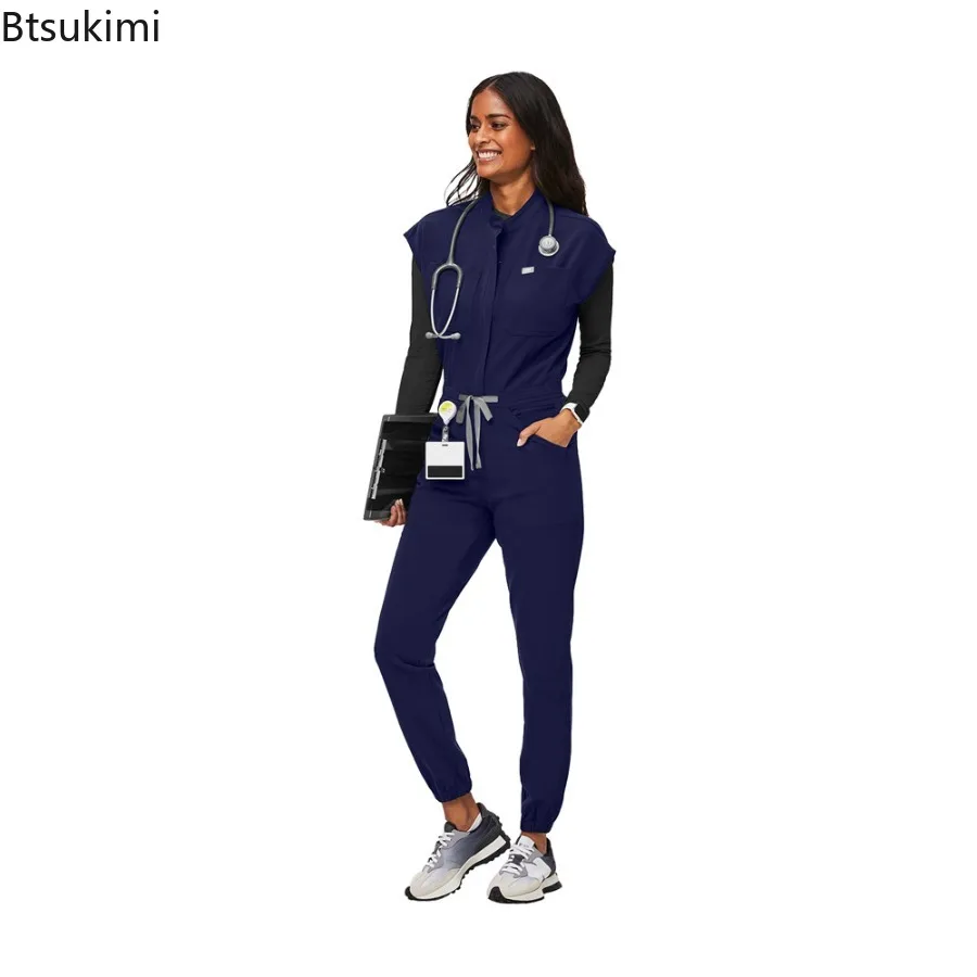 Fashion Zipper Jumpsuit Medical Uniform Health Service Nursing Romper Pet Grooming Nurse Uniform Onesie Short Sleeved Workwear view 4