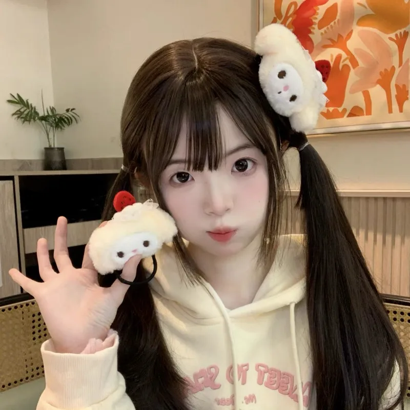 

Kawaii My Melody Sanrio детские милые заколки для волос с героями мультфильмов, пушистый аксессуар для волос, украшение для волос, резинка для волос с сердечком для девочек для детей