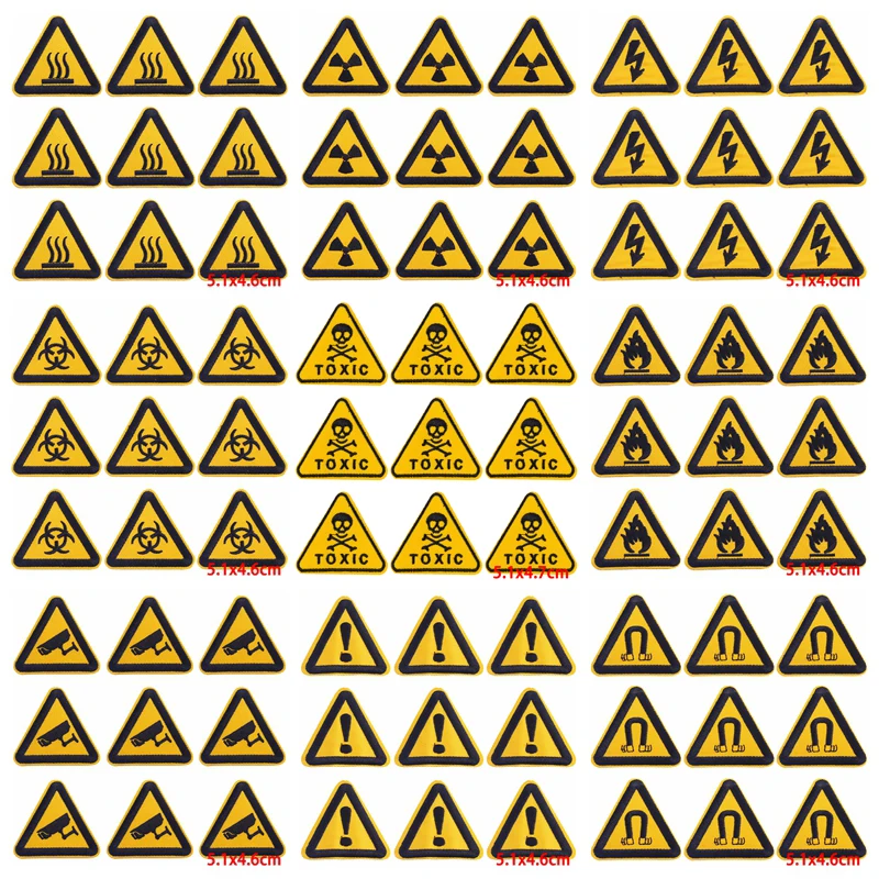 10Pcs/Lot Warning Sign Embroidery Patches For Clothing Danger Patch Iron On Patches On Clothes Prohibit Patch For Clothes Badges