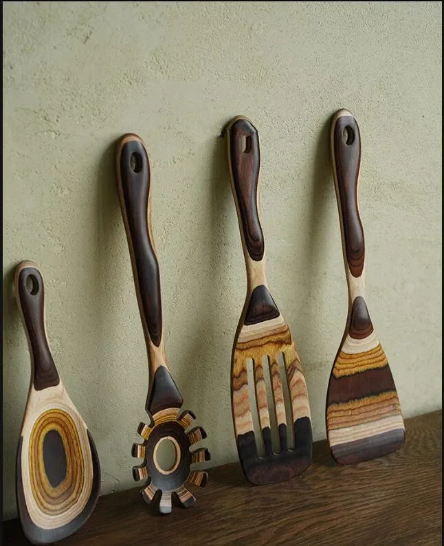 

Деревянная лопатка для жареных овощей, пищевая бытовая ложка для риса, марокканский стиль, градиент, кухонный набор кухонных принадлежностей