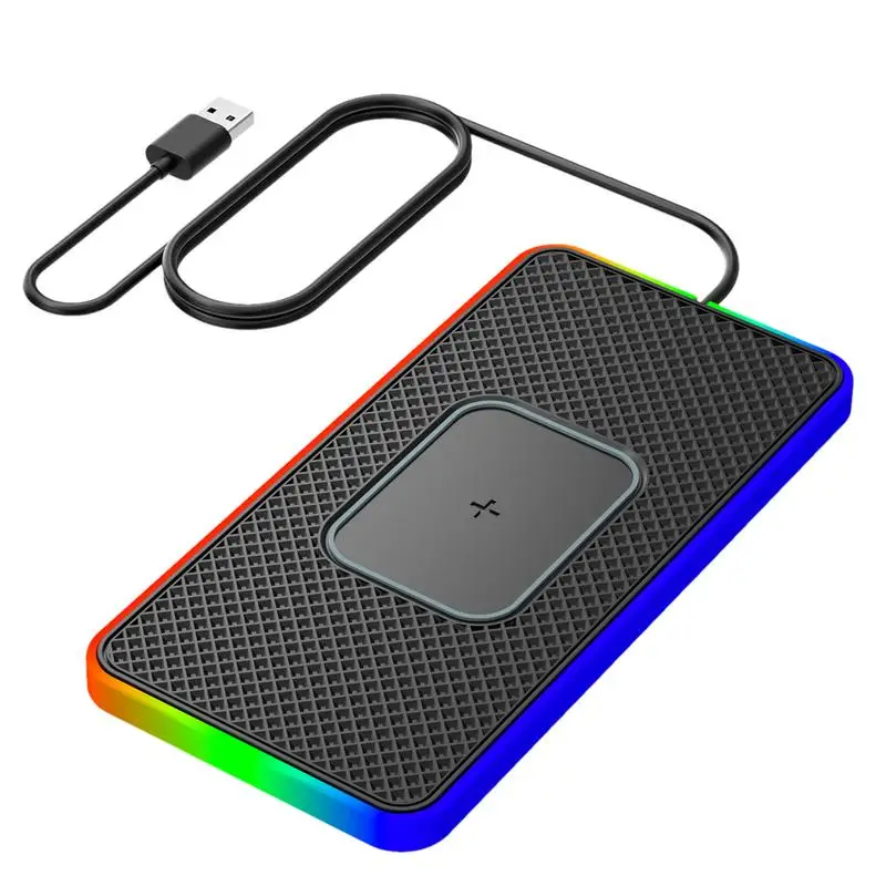 Wireless Charging Pad For Car 15w Non Slip Qi Fast Charger For Auto Silicone Wireless Fast Charging Station RGB Light  pad