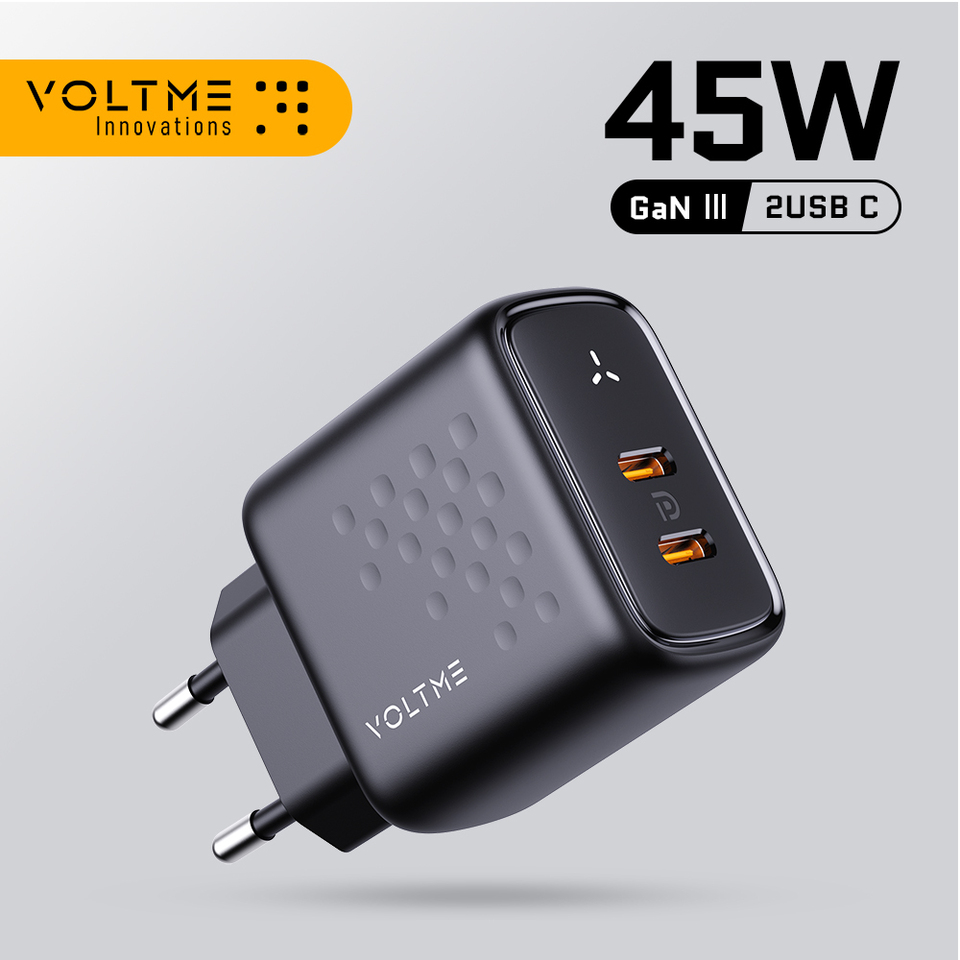  VOLTME USB Charger PD QC 3.0 Fast Charger Quick Charger PD 45W GaN Dual USB C Charger For iPhone Samsung S23 S21 Laptop Tablet 