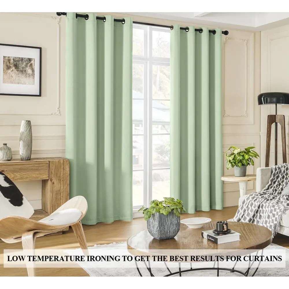 ستائر خضراء حكيمة معزولة حراريًا، مجموعة من لوحتين، 52 × 96 بوصة، كتلة إضاءة كاملة، ستائر عازلة للحرارة لغرف النوم والليفي