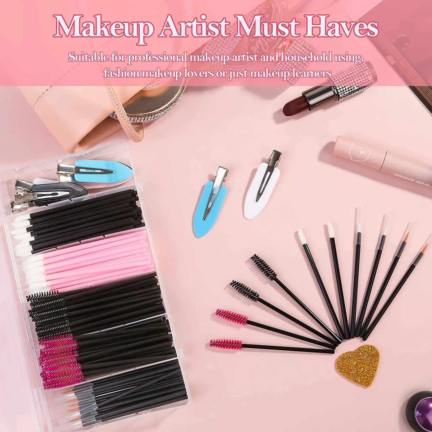 Makeup Applicators Kit Triangle Makeup Puff Mixing Palette Eyeline Mascara Wands Lip Brushes Hair Clips Powder Puffs for Face