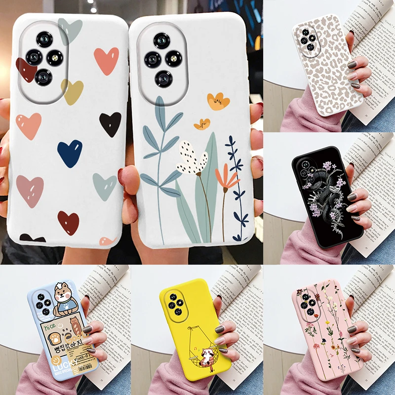 Beautiful Flowers For Honor 200 Case Cute Heart Leopard Print Cover Soft Silicone Matte Protective Funda For Honor 200 Coque