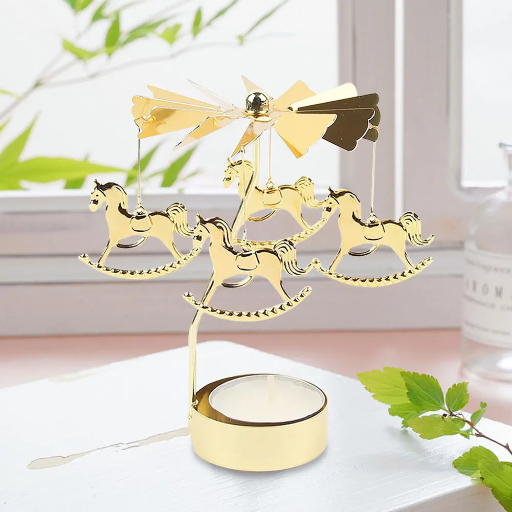 Portacandele rotante in metallo Portacandele a carosello Candeliere a mulino a vento per decorazioni da tavola per feste di Natale, San Valentino